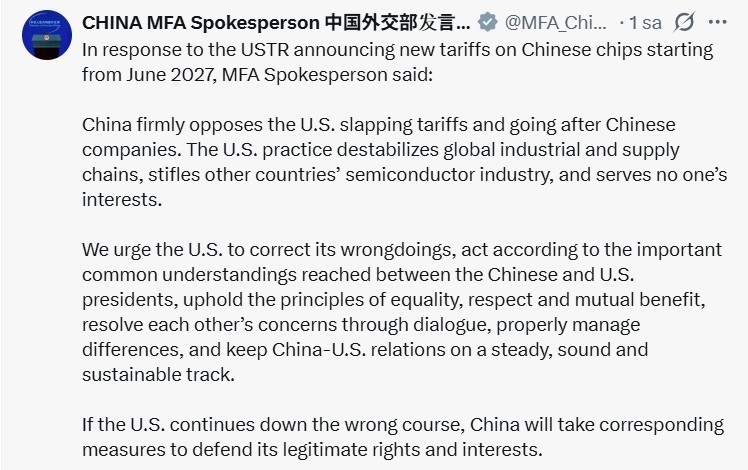 ABD’den Çin çiplerine 2027’den itibaren gümrük vergisi uygulanması kararı
