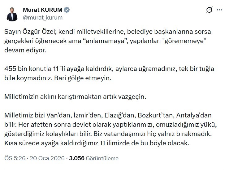 Bakan Kurum: "Tek bir tuğla bile koymadınız, bari gölge etmeyin"
