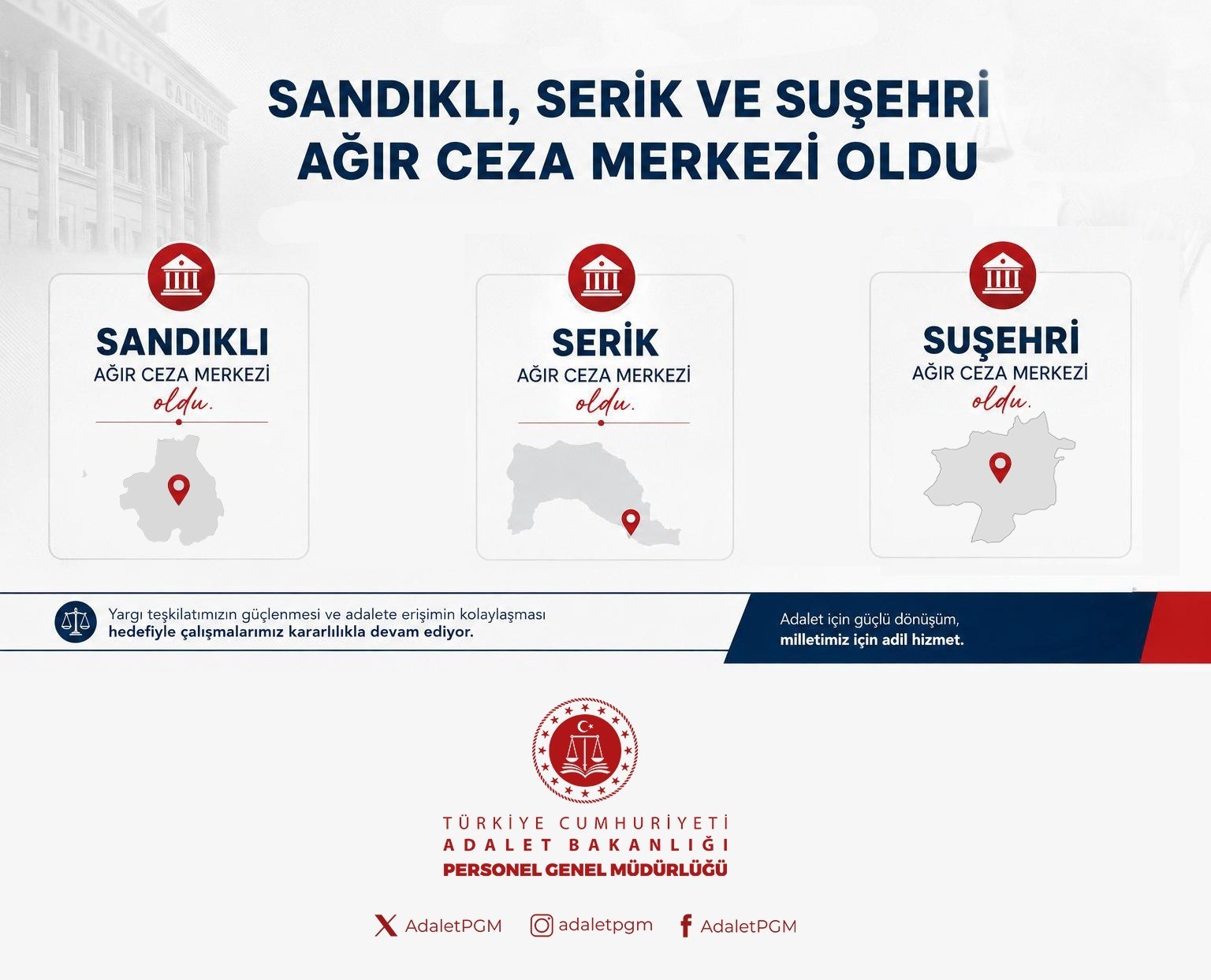 Bakan Gürlek: "Sandıklı, Serik ve Suşehri Ağır Ceza Mahkemelerini kurduk"
