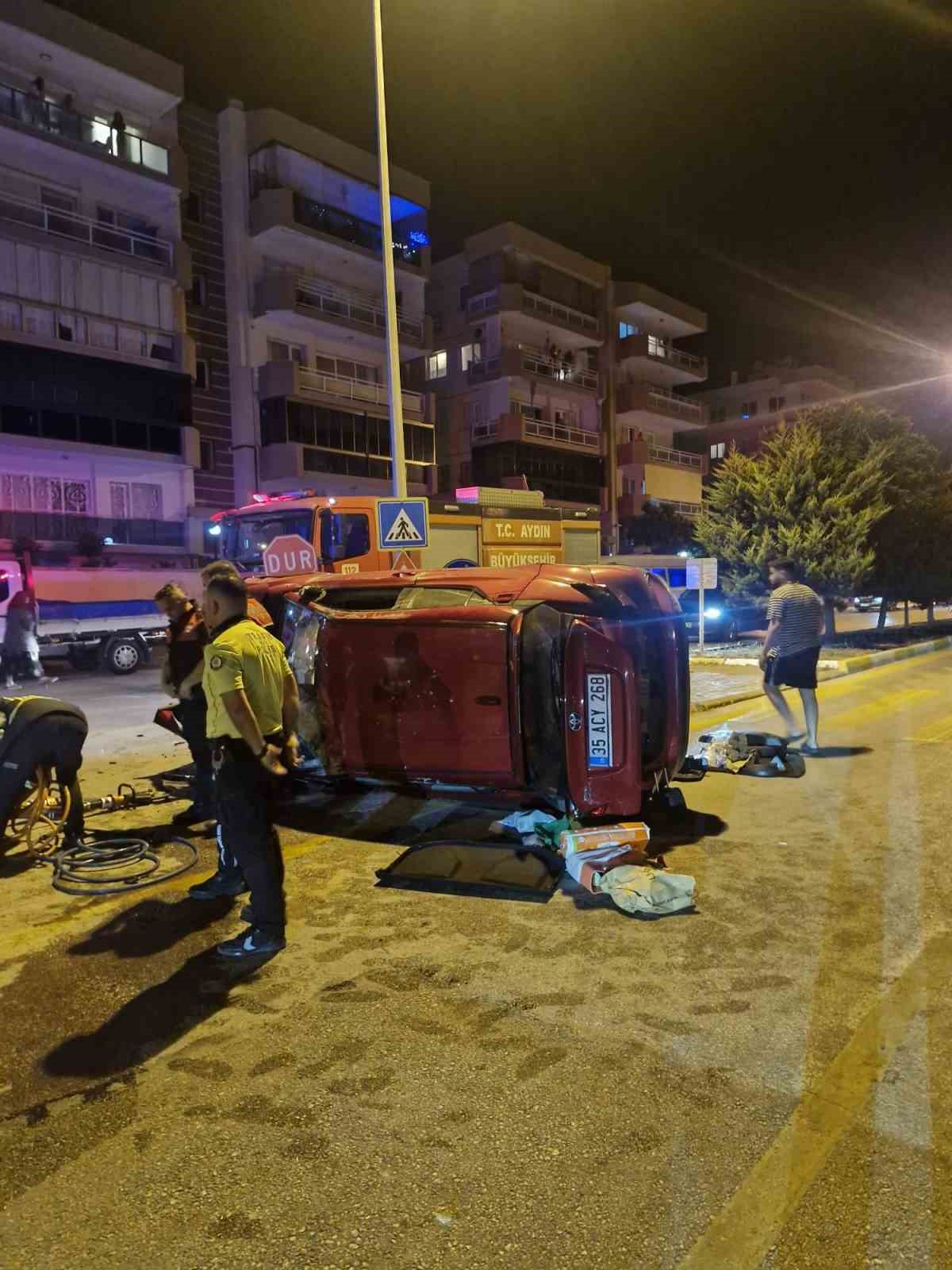 Kuşadası’nda takla atan otomobilin sürücüsü yaralandı
