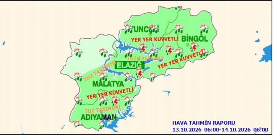 Tunceli için kuvvetli yağış uyarısı
