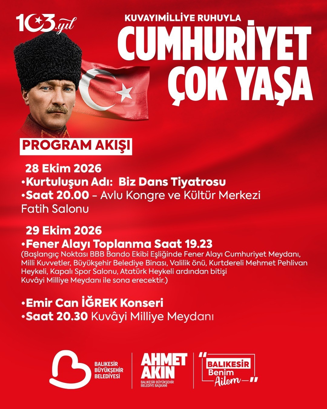 Balıkesir Büyükşehir’den 29 Ekim Cumhuriyet Bayramı’na coşkulu kutlama
