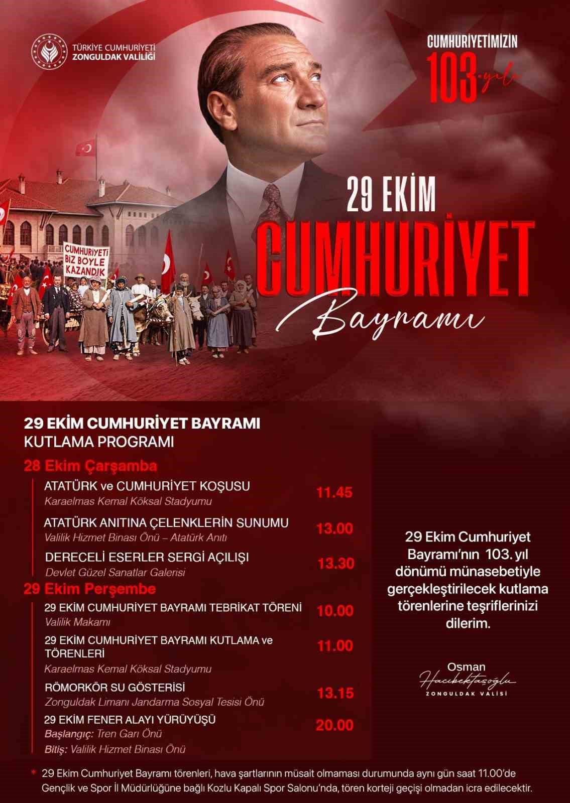 Zonguldak’ta Cumhuriyet Bayramı kutlamaları iki gün sürecek
